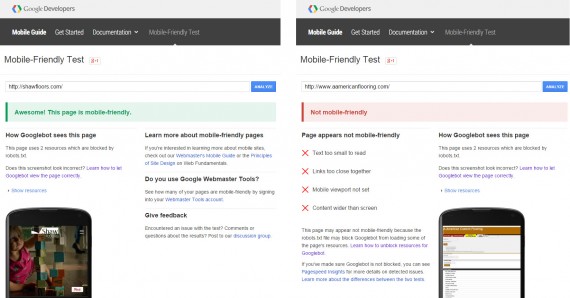 google mobile friendly test